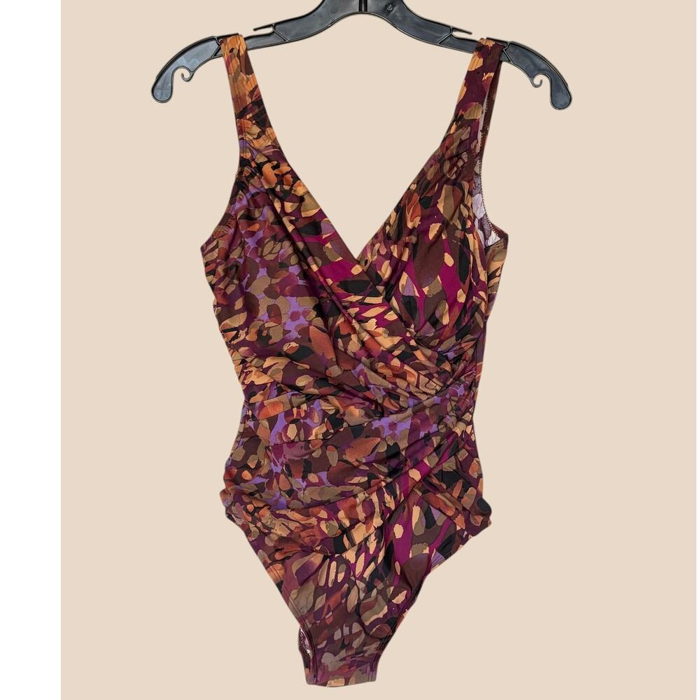 Kirkland by Miraclesuit Ruched One Piece Swimsuit w Warm Vibrant Colors size 12